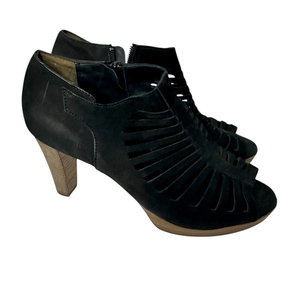 Paul Green Tasha Black Nubuck Leather Gladiator Peep Toe Ankle Booties Heels - Picture 9 of 11